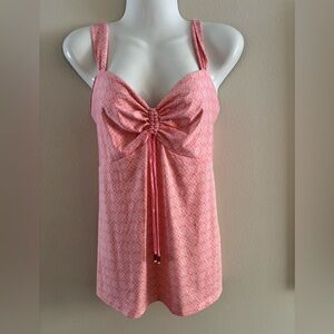 Cruz Natori Gathered Babydoll Salmon Pink Satin Tank Top Size M